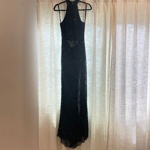 Mac Duggal 4112 Black Sequin Halter Open Back Dress